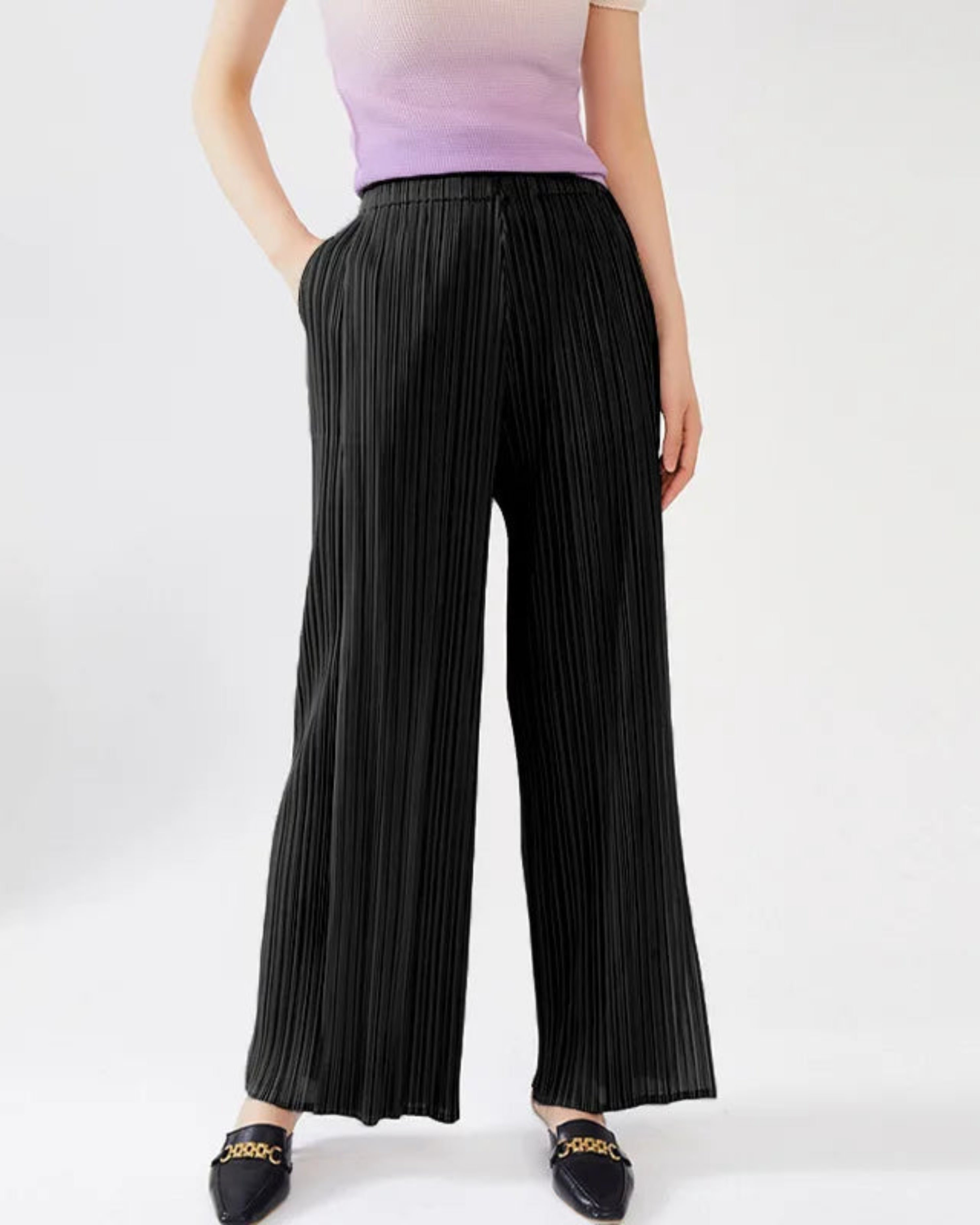 Couture Plisse Architectural Wide Leg Pants