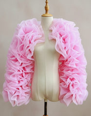 Couture Ruffled Full-Sleeve Wrap – Luxury Formal Tulle Bolero Jacket