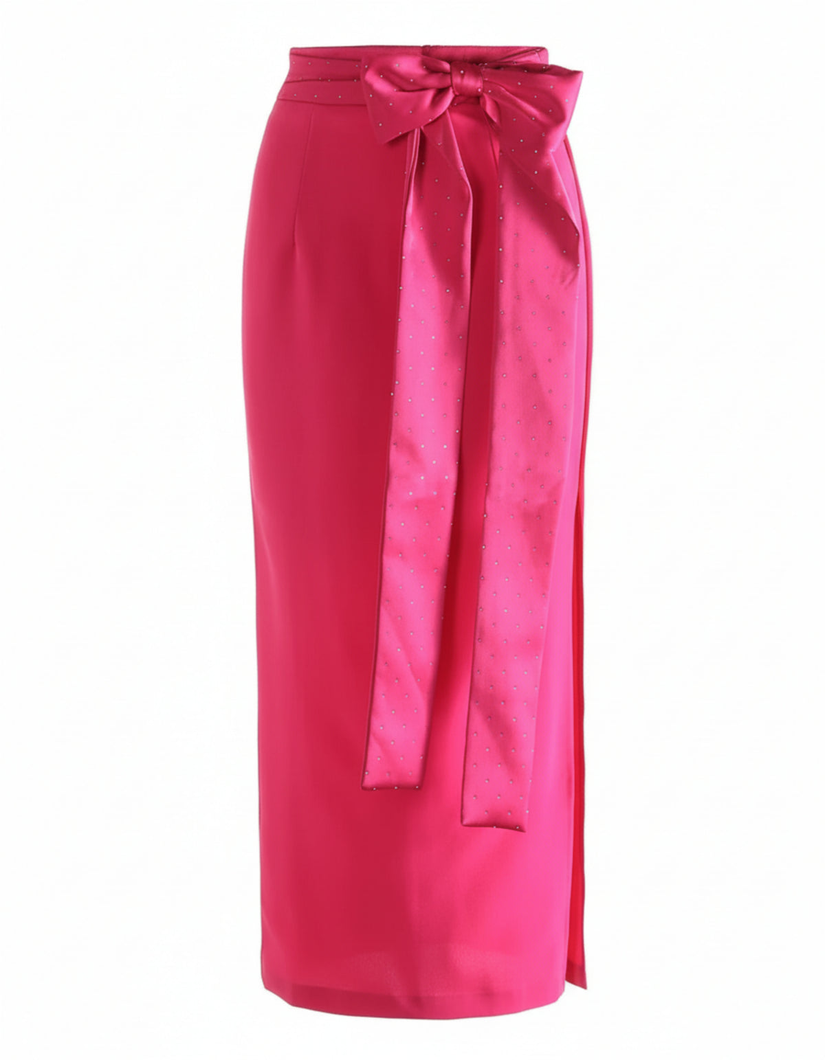 Couture Satin Maxi Skirt with Bow – High-Slit Luxury Silhouette