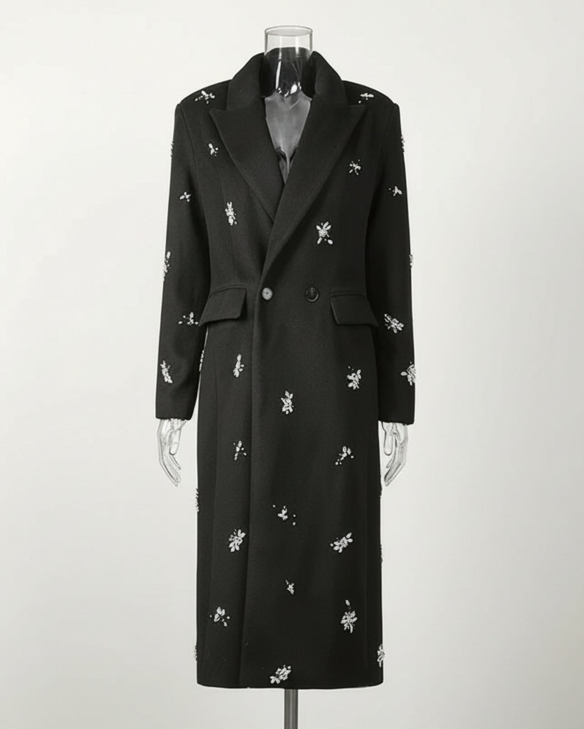 Crystal-Embellished Brushed Wool-Blend Coat