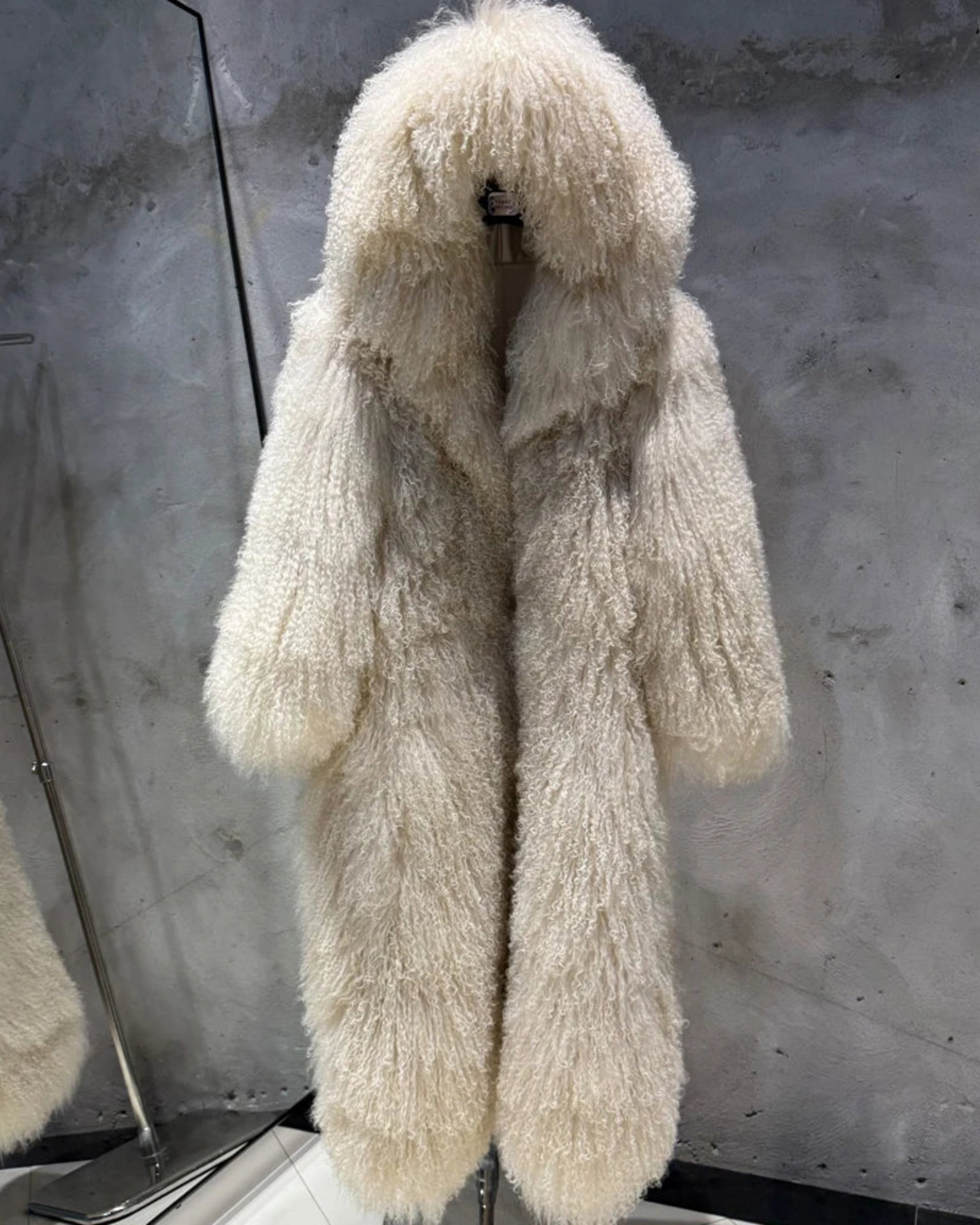 Custom-Made Couture Mongolian Lamb Fur Hooded Overcoat