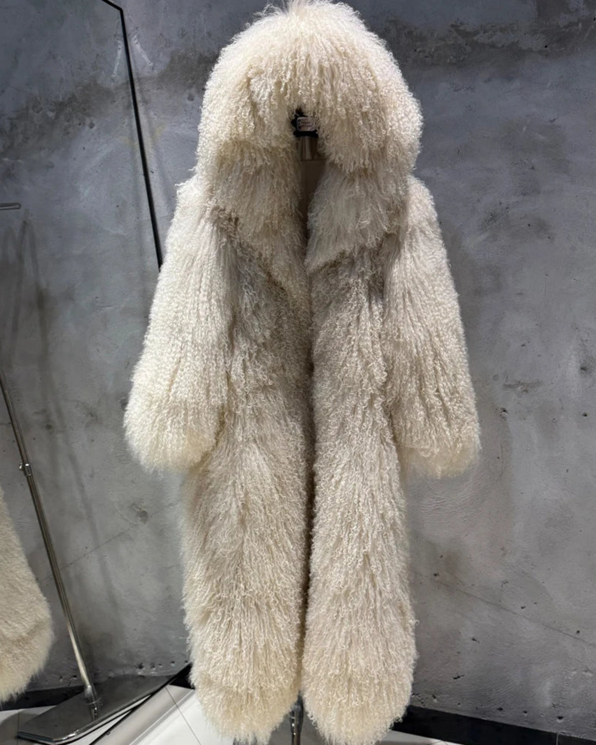 Custom-Made Couture Mongolian Lamb Fur Hooded Overcoat