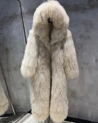 Custom-Made Couture Mongolian Lamb Fur Hooded Overcoat