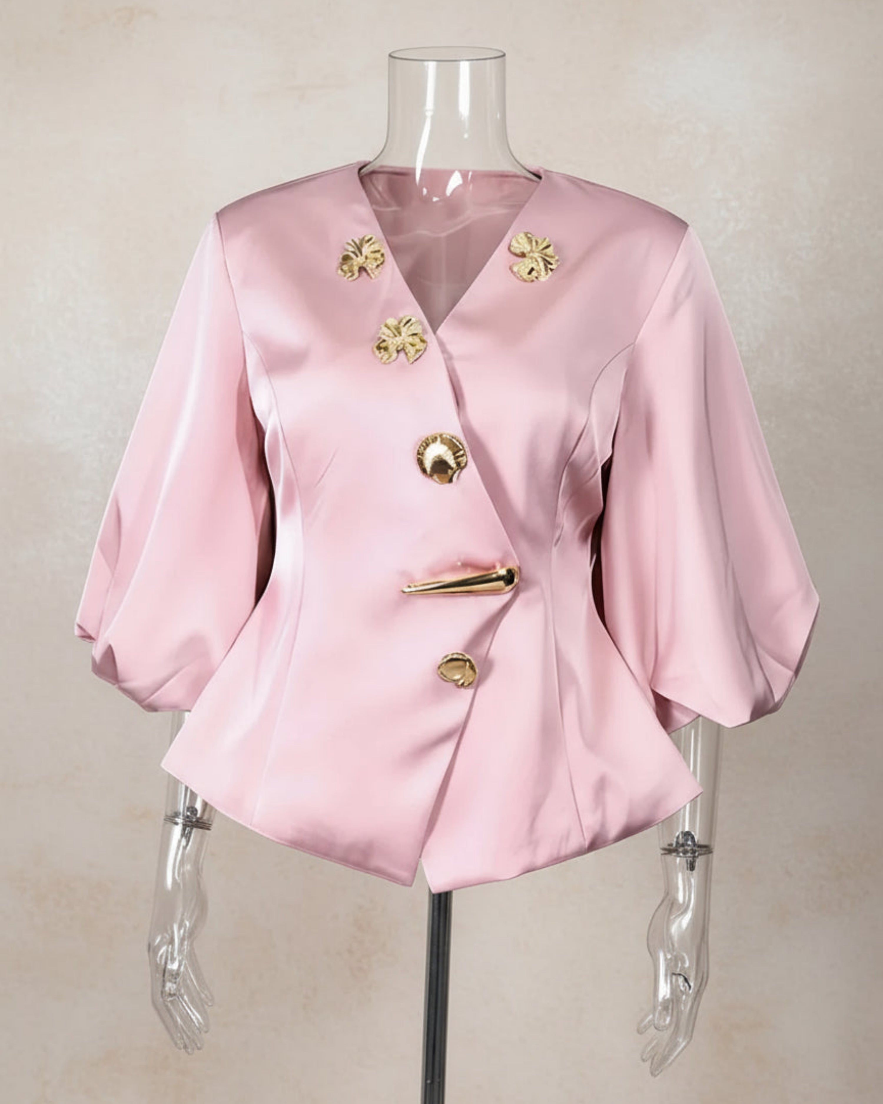 Designer-Style Satin Peplum Blouse – Unique Evening/Formal Wear