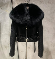 Luxury Cropped Leather & Fox Jacket