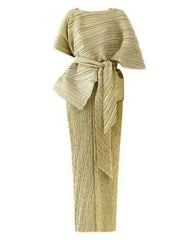Pleated 2-Piece Cape Dress Set