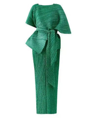 Pleated 2-Piece Cape Dress Set