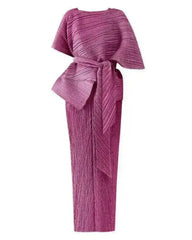 Pleated 2-Piece Cape Dress Set
