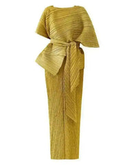 Pleated 2-Piece Cape Dress Set