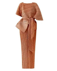 Pleated 2-Piece Cape Dress Set