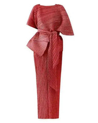 Pleated 2-Piece Cape Dress Set