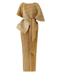 Pleated 2-Piece Cape Dress Set