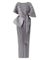 Pleated 2-Piece Cape Dress Set
