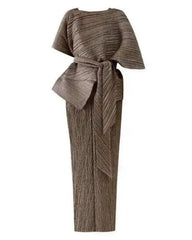 Pleated 2-Piece Cape Dress Set