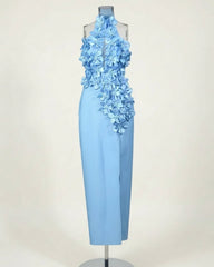 Elegant 3D Floral Halter-Neck Dress