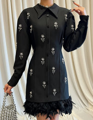 Designer Crystal & Pearl Embellished Shirtdress – Formal Mini Dress