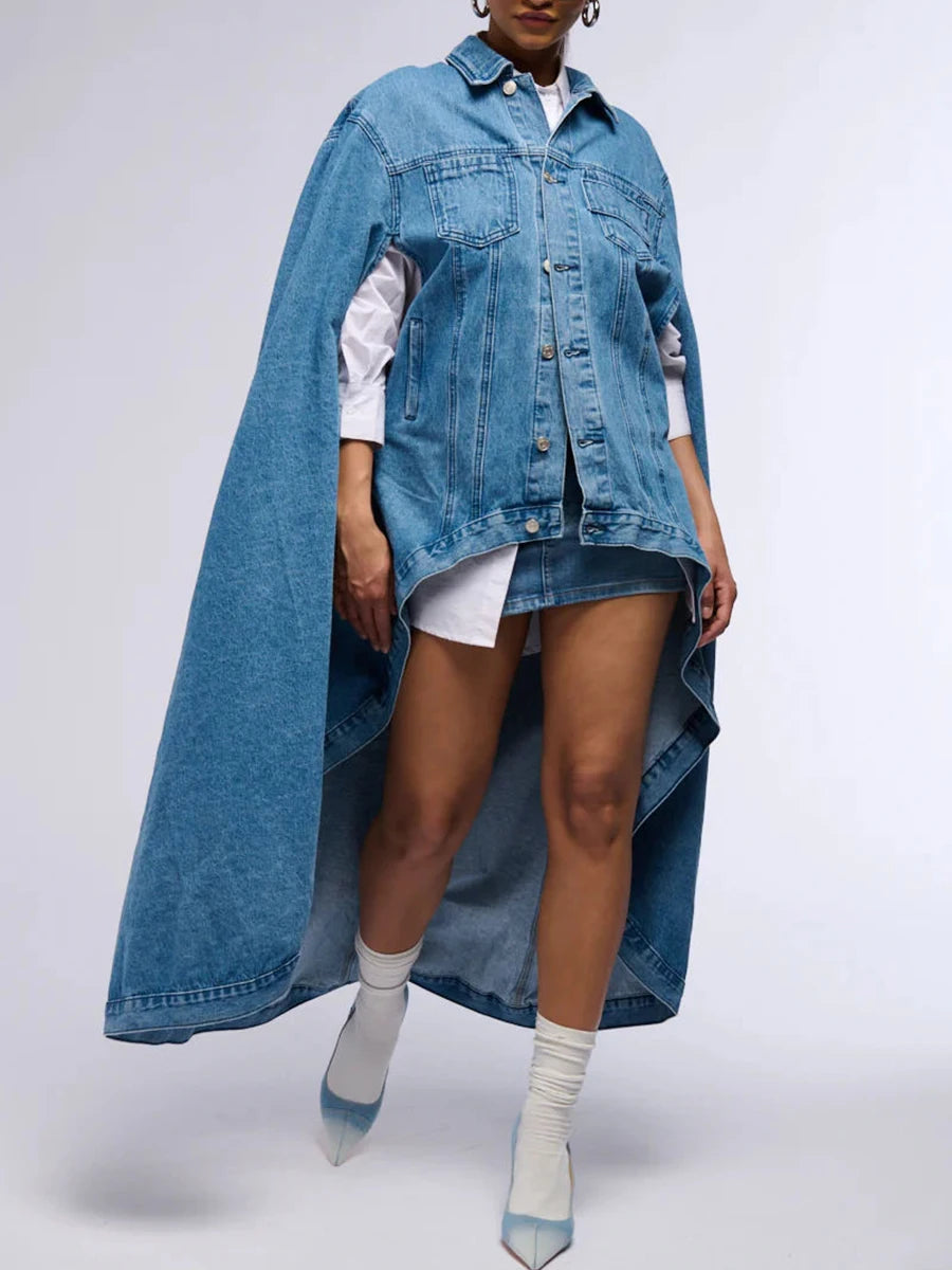 Designer Denim Oversized Cape Coat