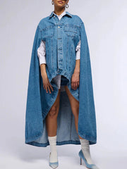 Designer Denim Oversized Cape Coat