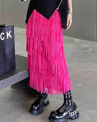 Designer Fringe Midi Skirt – Modest Resort & Evening Wear