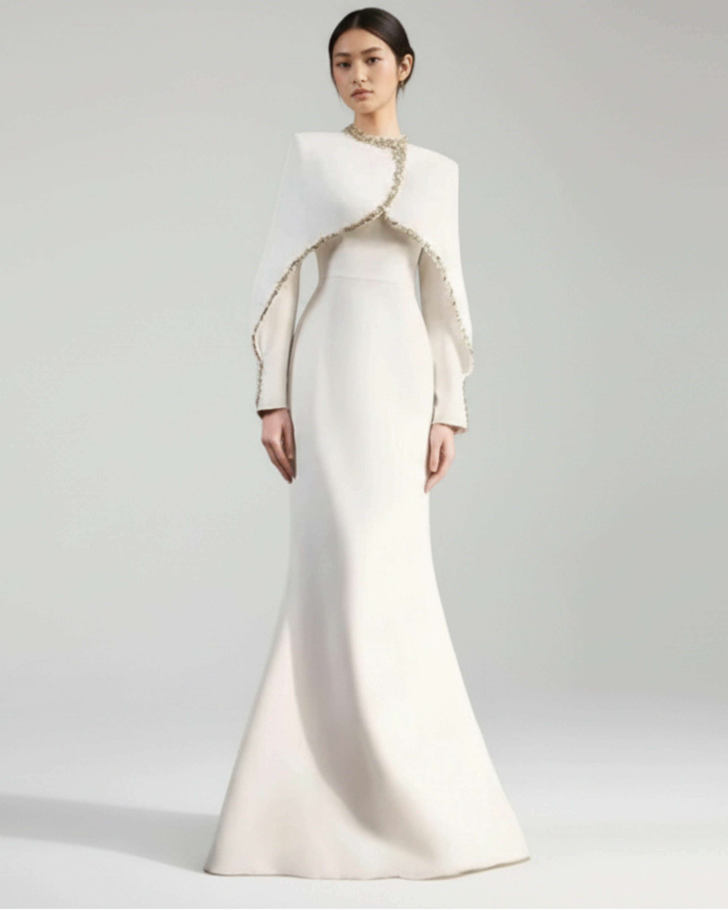 Designer High Neck Gown with Embellished Cape Overlay