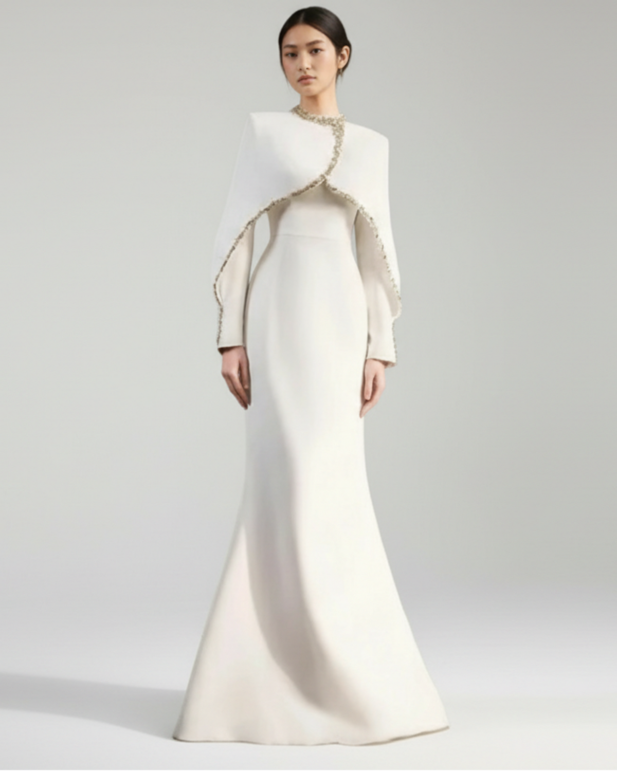 Designer High Neck Gown with Embellished Cape Overlay