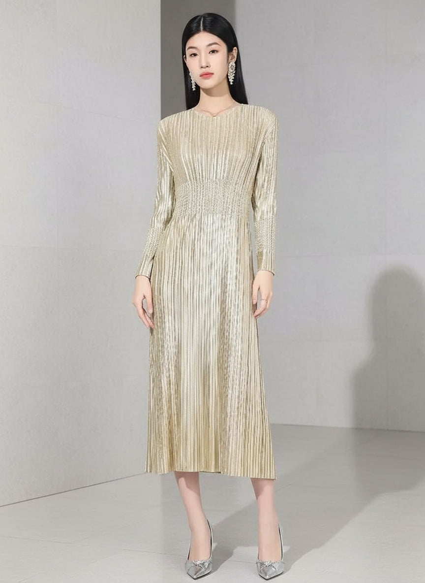 Designer Japanese Pleated Midi – Elegant Cocktail & Evening Dress