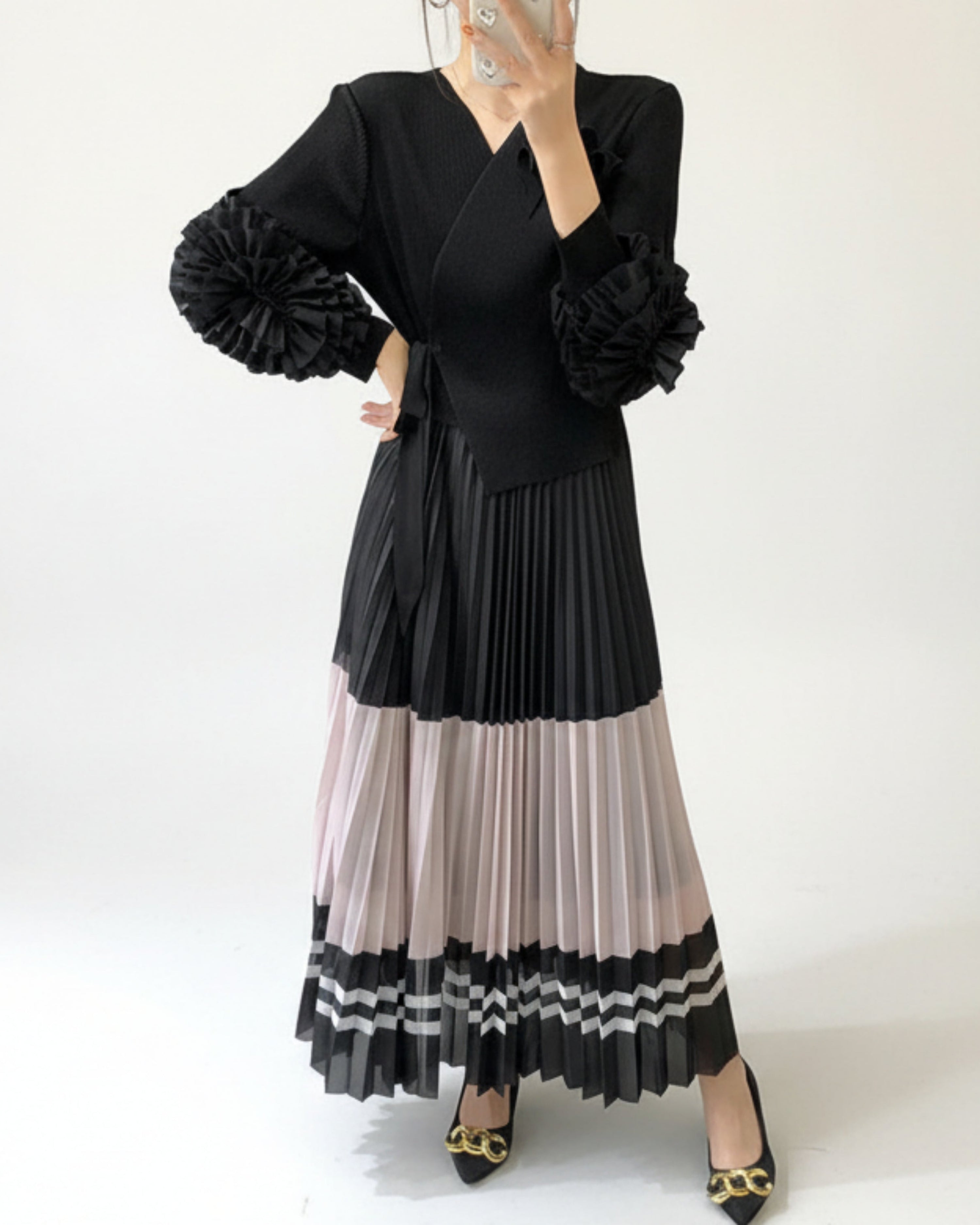 Designer Japanese Pleated Plissé Midi Dress | Cocktail or Evening Event