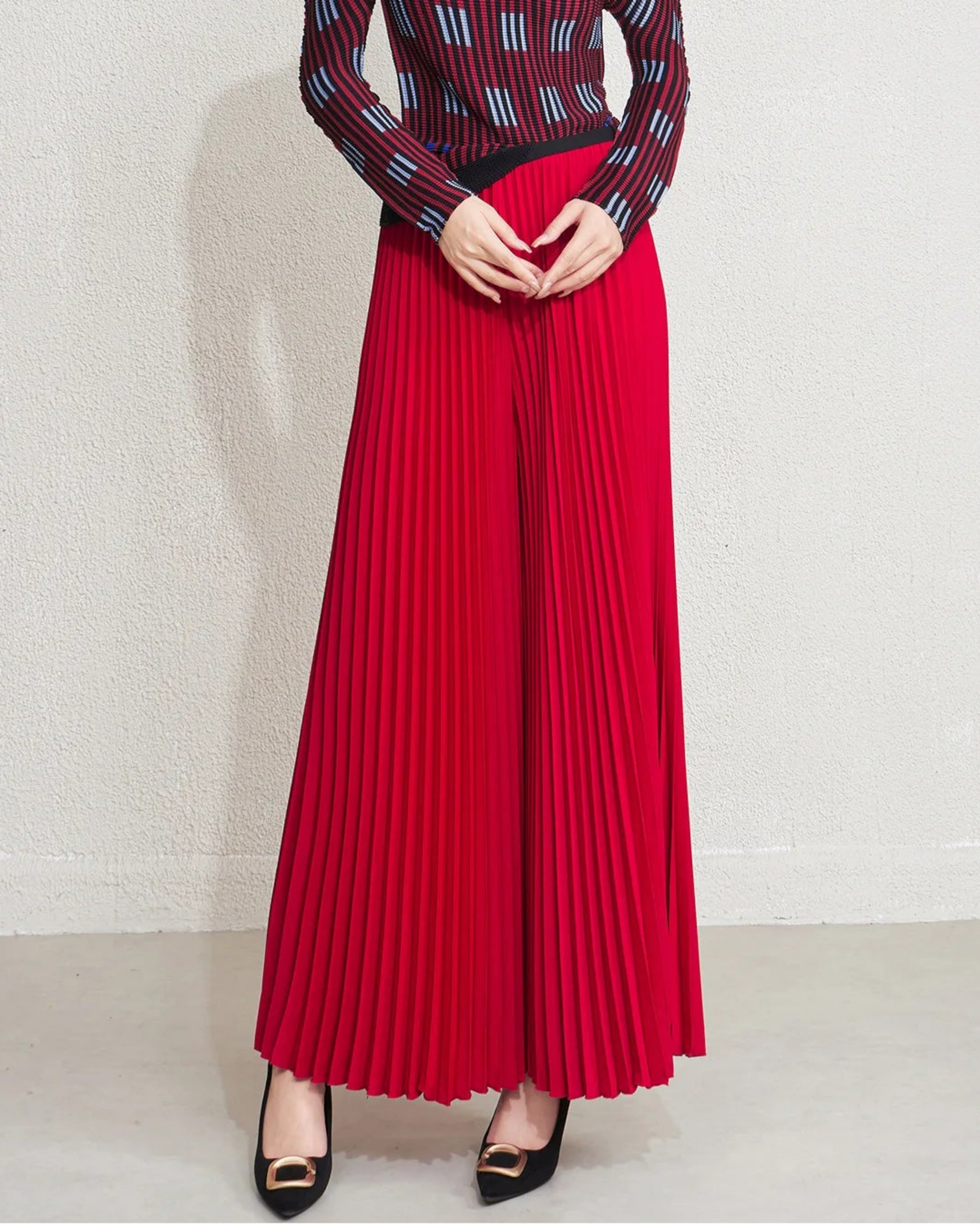 Designer Japanese Pleated Plissé Wide Leg Palazzo Pleats Pants