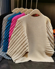 Designer Japanese Pleated Top | Fine Pleats, Loose Silhouette, Stretch Fabric