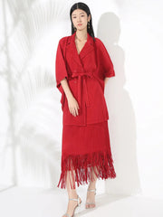 Designer Japanese Plissé Pleated 2-Piece Blazer Midi Skirt