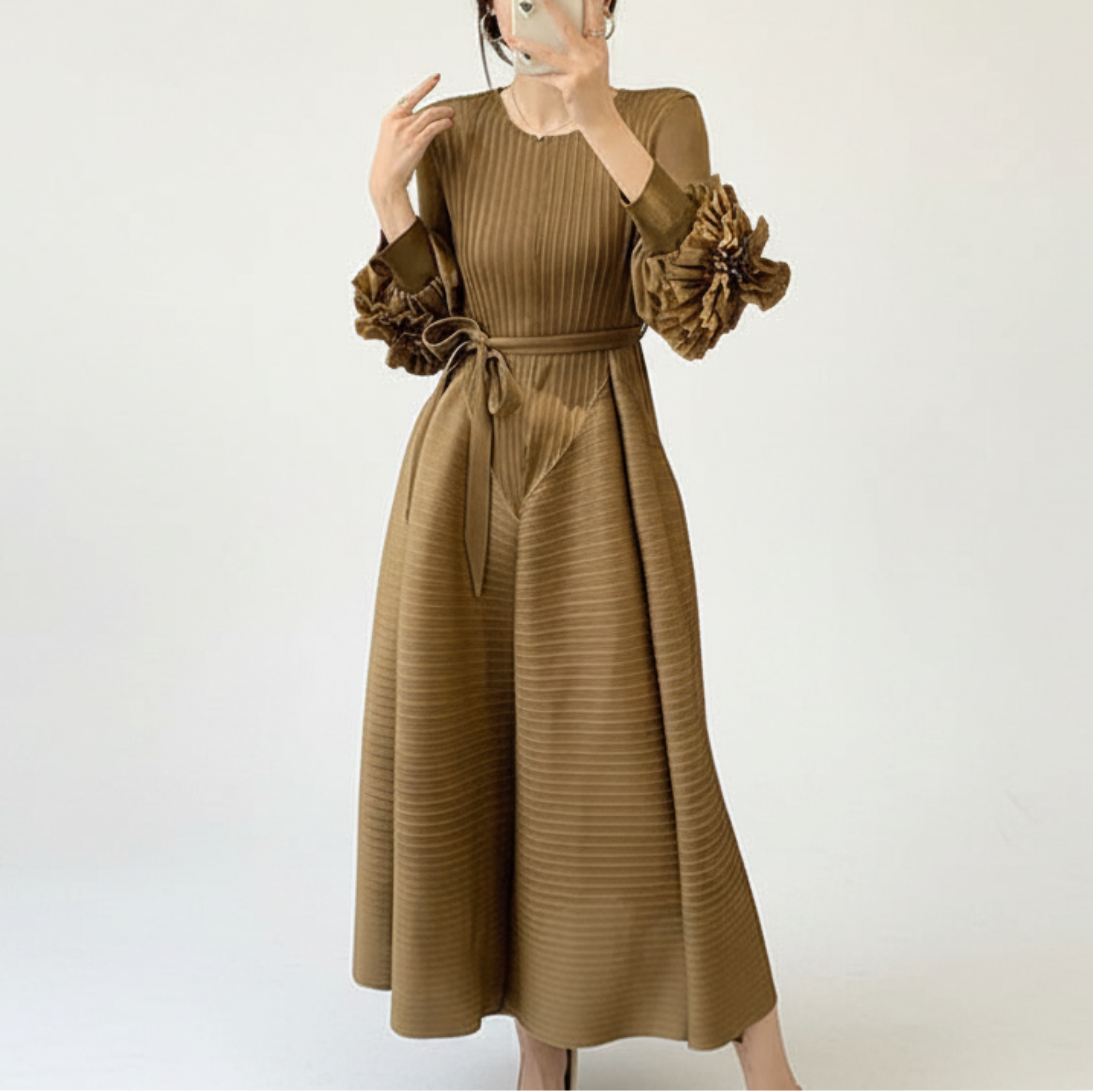 Designer Japanese Plissé Pleated Modest Midi Dress