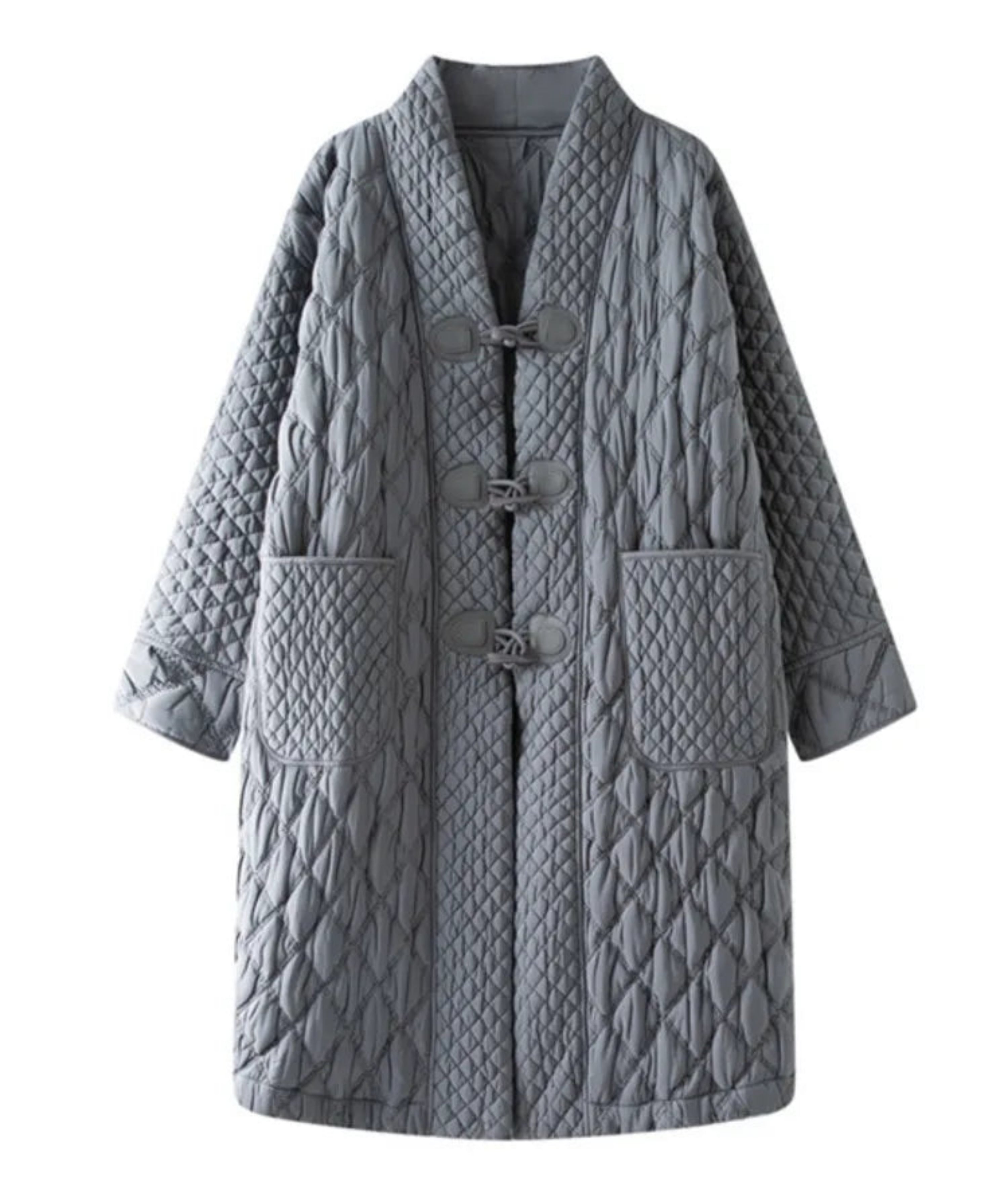 Designer Japanese Thick Pleated Quilted Collarless Coat for Women