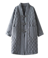 Designer Japanese Thick Pleated Quilted Collarless Coat for Women