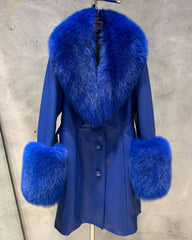 Designer Leather & Real Fox Fur Coat