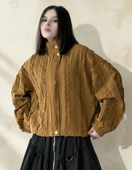 Designer Luxury Oversized Ruffled Blouse – High-Neck Long Sleeves Avant-Garde