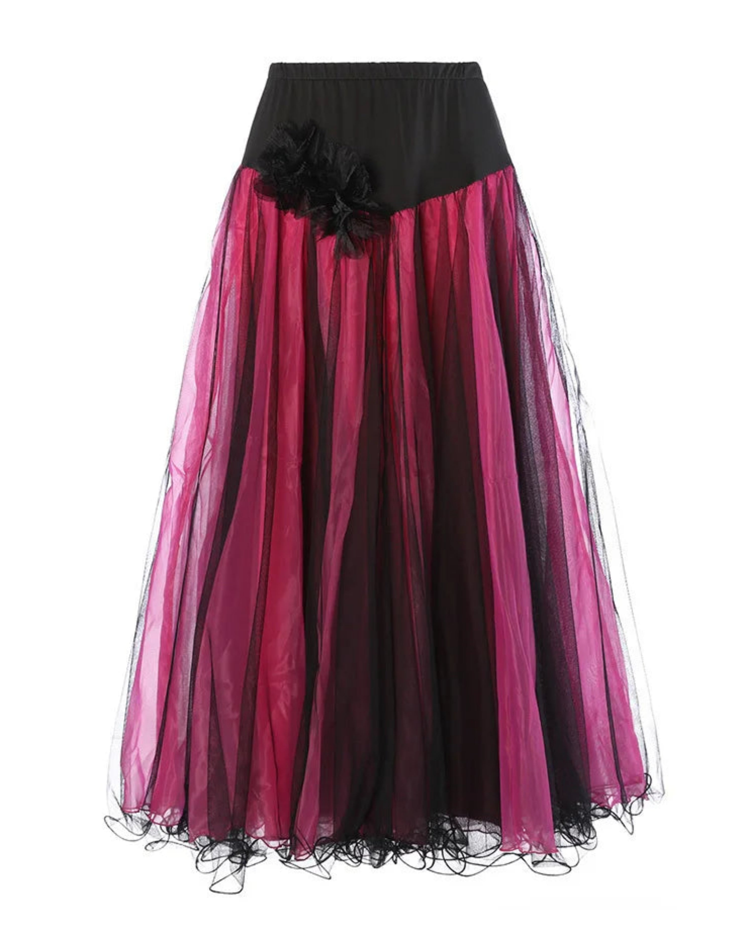 Designer Mesh Midi Skirt with Floral Appliqués