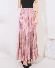 Designer Metallic Pleats Plissé Midi Skirt for Formal & Travel