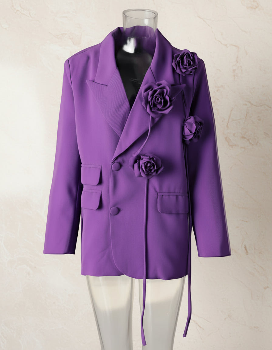 Designer Oversized-Fit Blazer with 3D Rose Detail