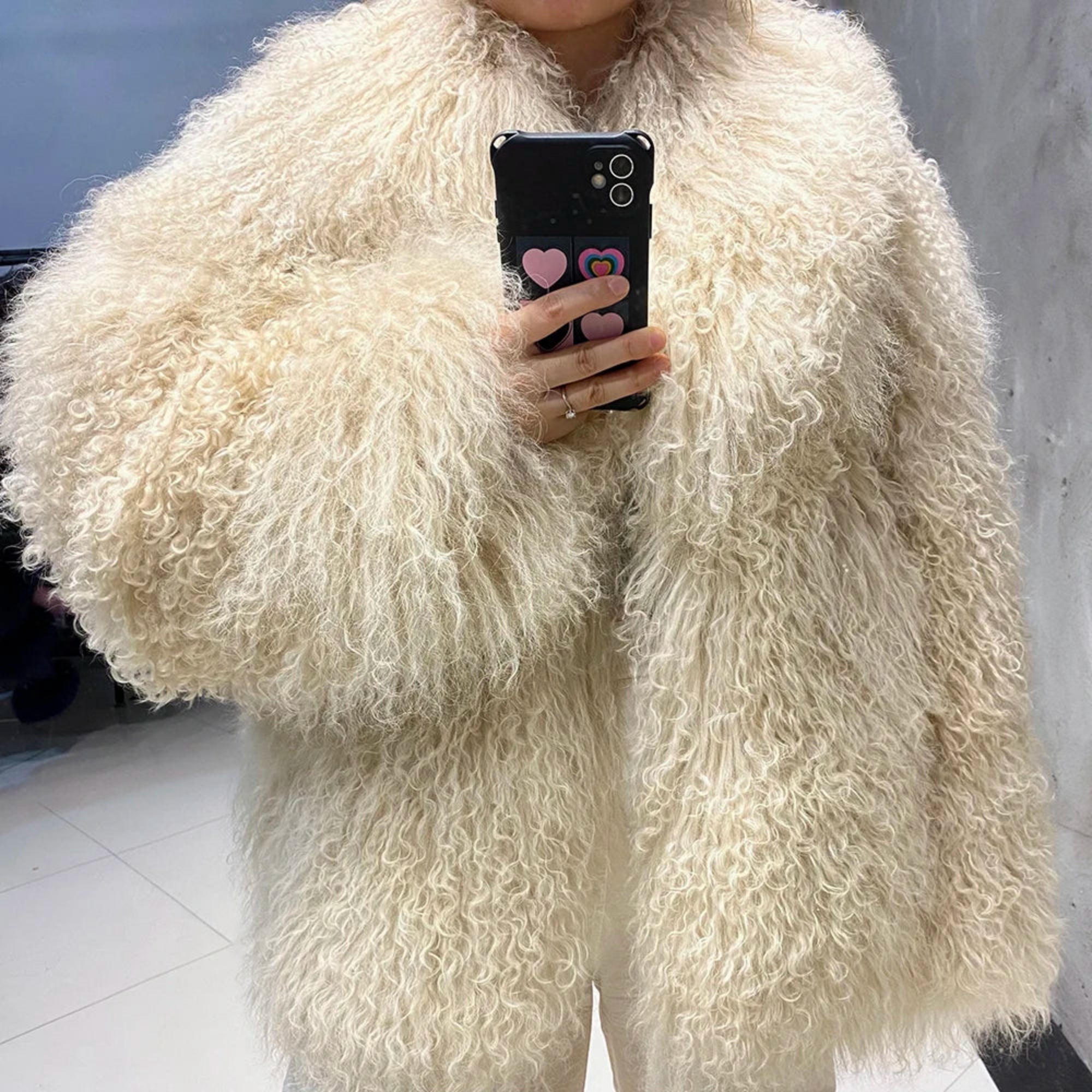 Designer Oversized Shearling Mongolian Fur Coat