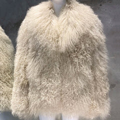 Designer Oversized Shearling Mongolian Fur Coat - Cream