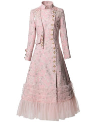 Designer Pink Jacquard Full-Length Coat With Gold Button Closure HEYFANCYSTYLE