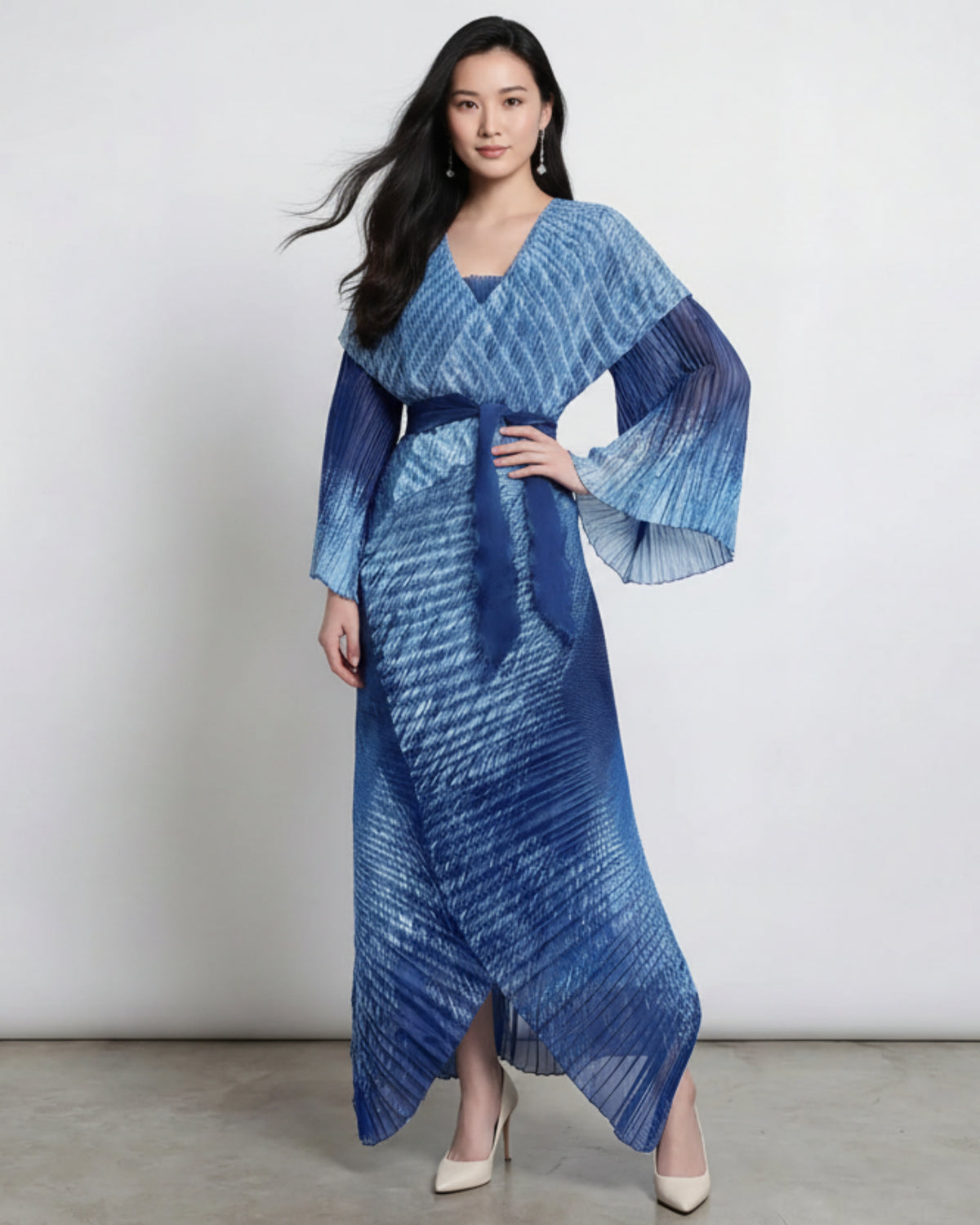 Pleated Asymmetric Wrap Dress