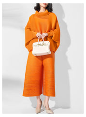 Designer Pleated Culotte Trousers & Top Set - Travel Occasion Outfit HEYFANCYSTYLE