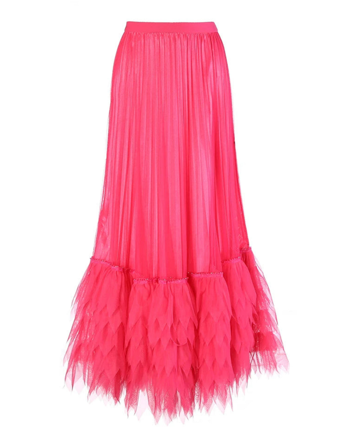 Designer Pleated Feather-Trimmed Maxi Skirt