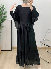Designer Pleated Maxi Dress - Ruffle Detail - Wedding Guest - HEYFANCYSTYLE - Black