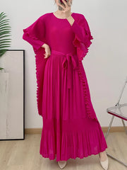 Designer Pleated Maxi Dress - Ruffle Detail - Wedding Guest - Red