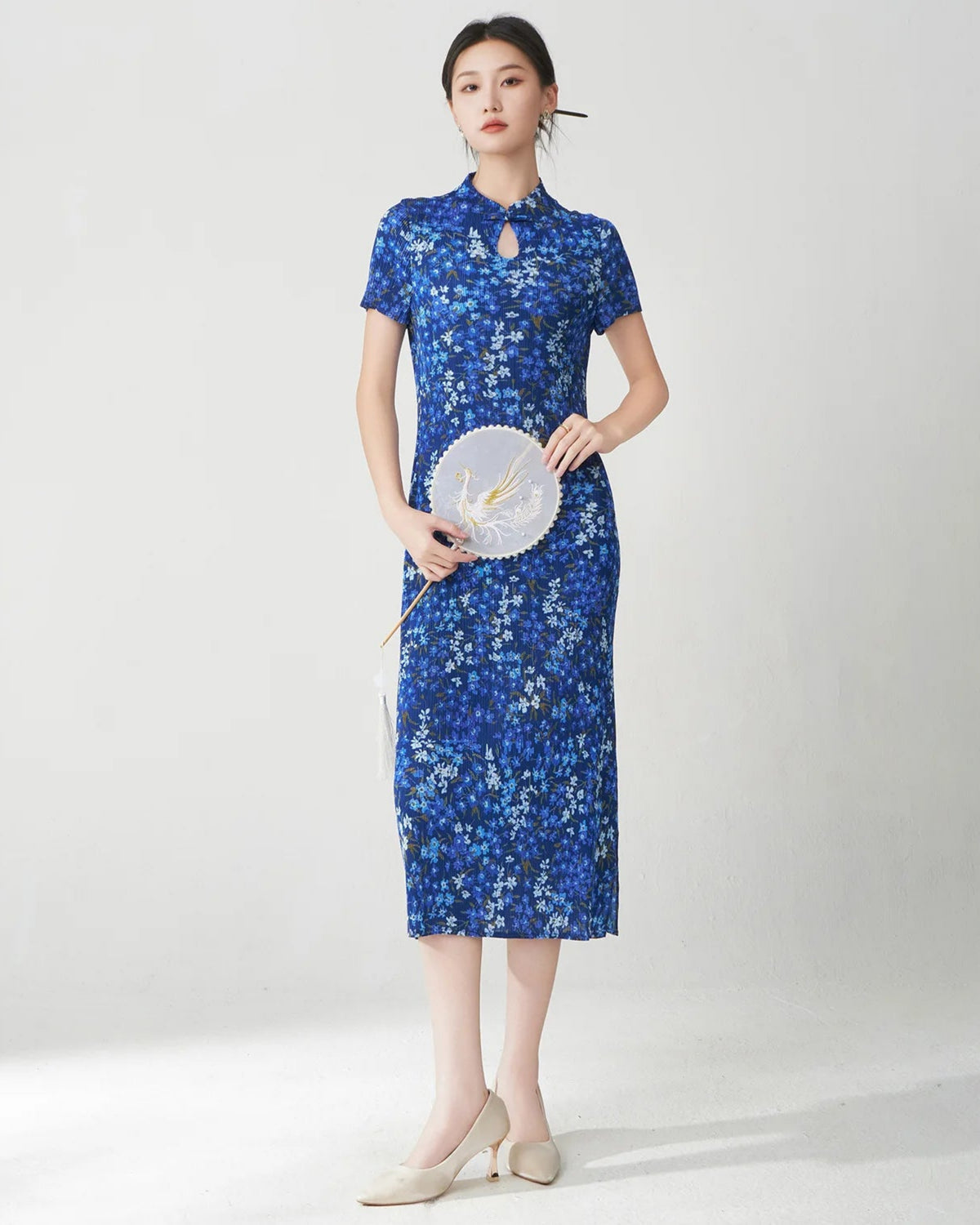 Pleated Keyhole Neckline Dress