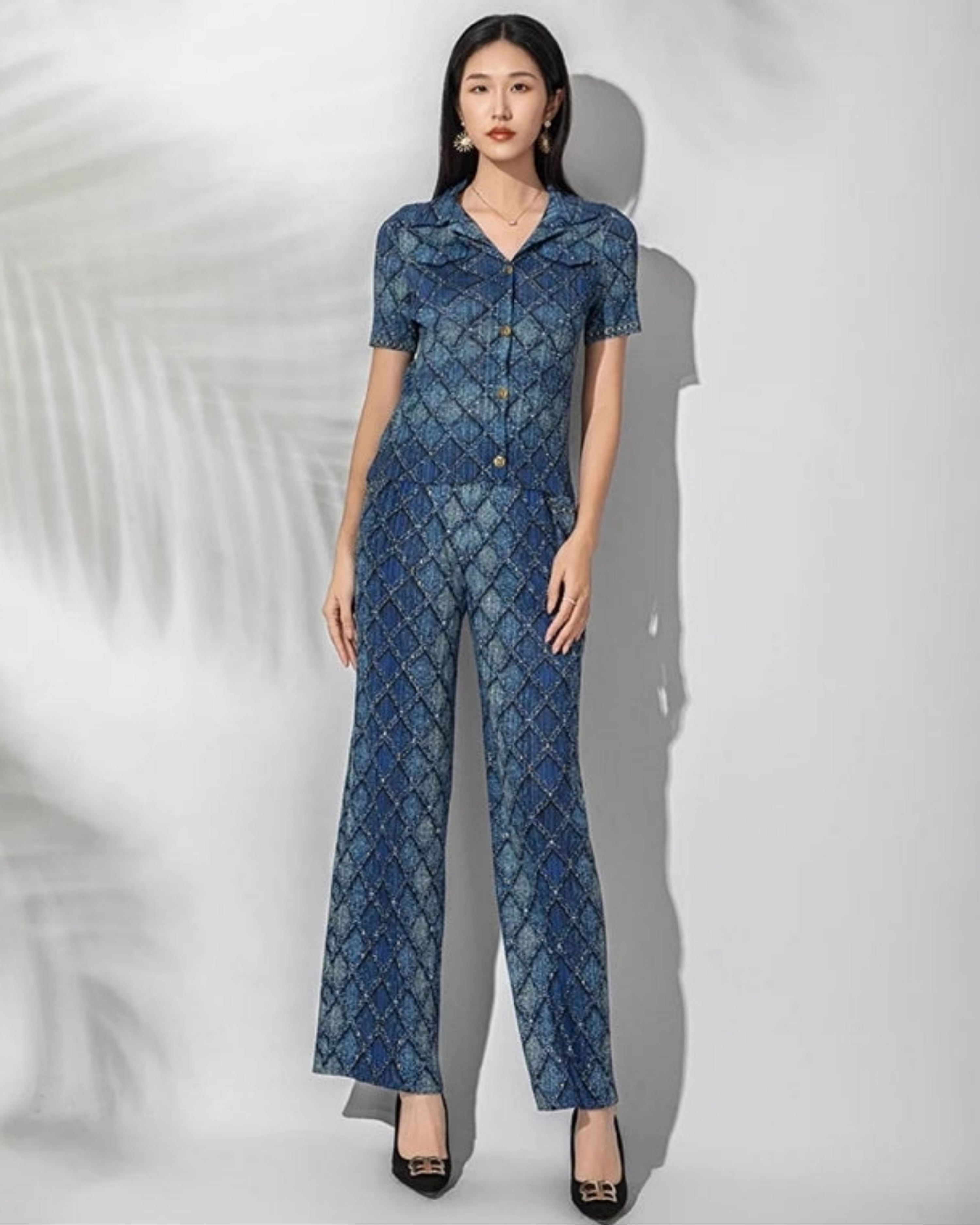 Designer Pleated Two Piece Pants And Top Set