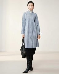 Designer Pleats Plissé Longline Shirt Jacket