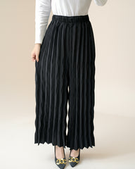 Designer Plissé Pleats Pleated High-Waist Wide-Leg Trousers
